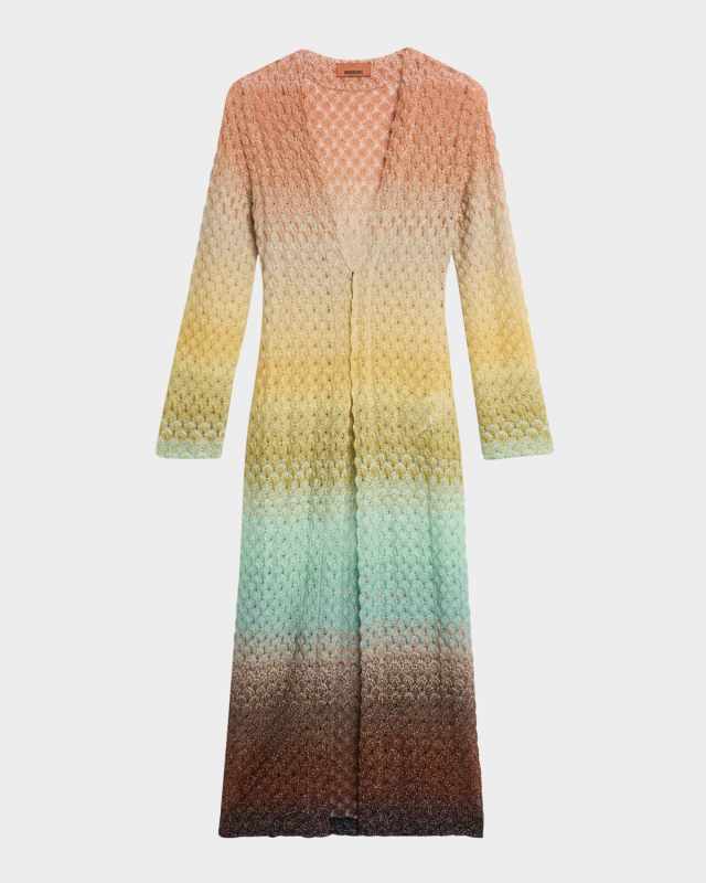 V-Neck Metallic Ombre Knit Long Cardigan